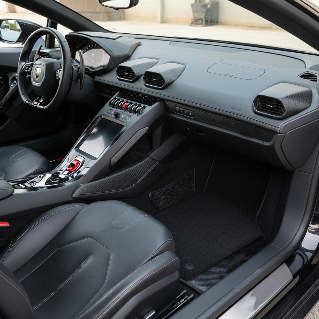 Tapis de voiture noir sur mesure pour Lamborghini Huracan en cuir en fibre de carbone