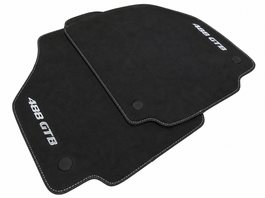 Alcantara Floor Mats For Ferrari 488 GTB 2015-2022 - White Stitching