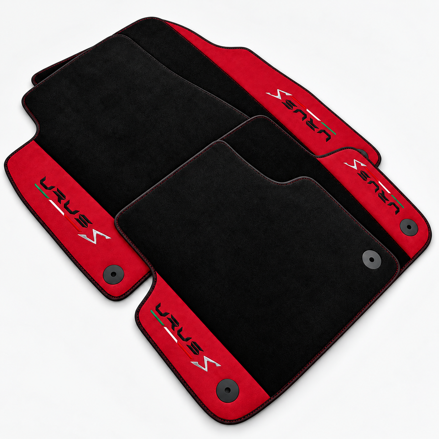 Alfombrillas de coche negras para Lamborghini Urus S con cuero Nappa rojo
