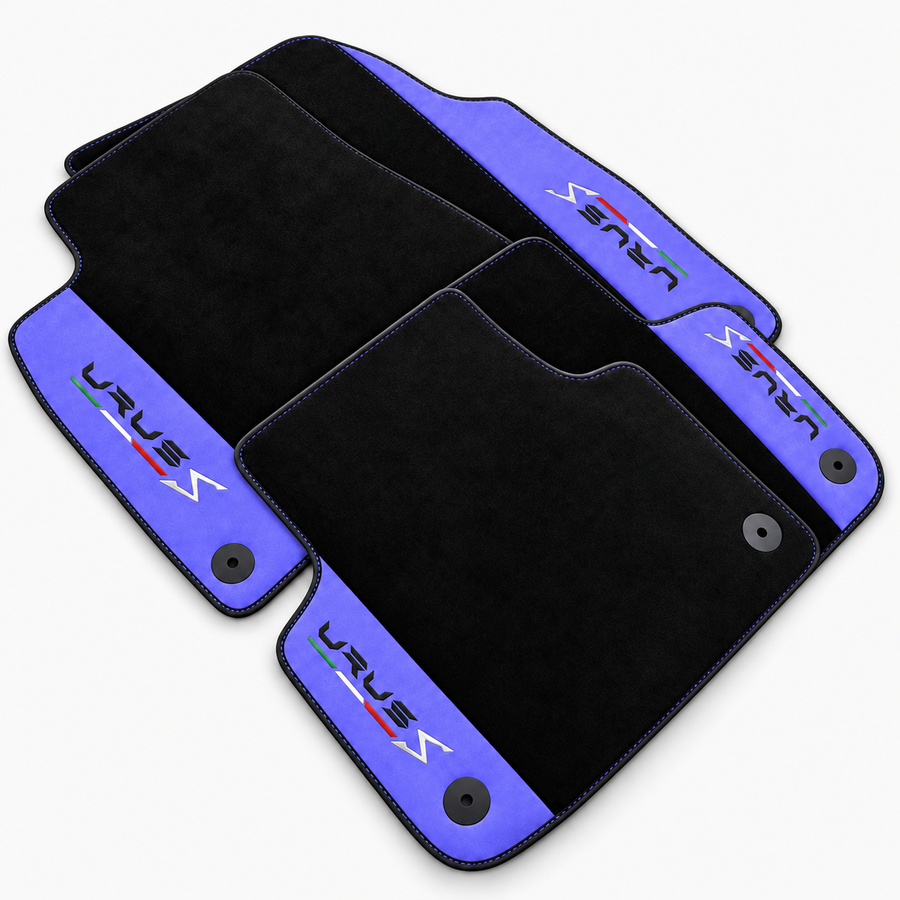 Alfombrillas de coche de cuero púrpura y negro para Lamborghini Urus S con ribete negro