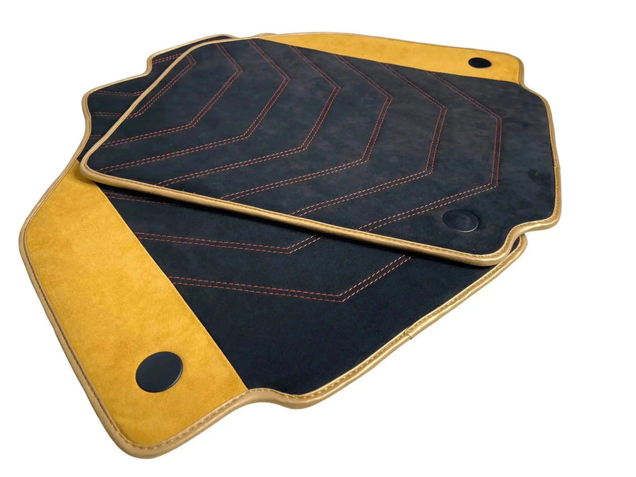 Customizable Black Floor Mats for Ferrari 488 Spider (2016-2022) with Tan Alcantara Leather - AutoWin