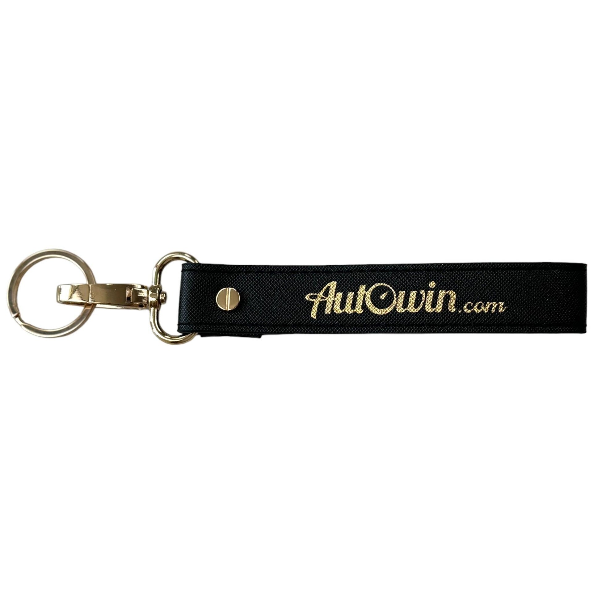 AutoWin Golden Keychain with Black Leather - AutoWin