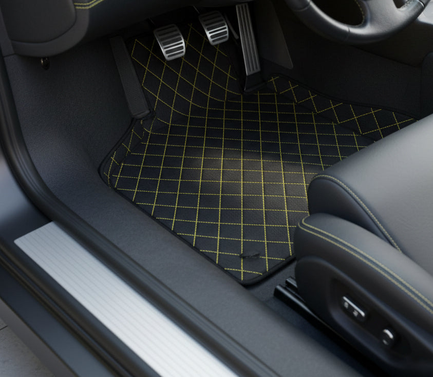 Customizable Leather Floor Mats with Interlaced Hex Pattern for Lamborghini Diablo (1990-2001) - AutoWin