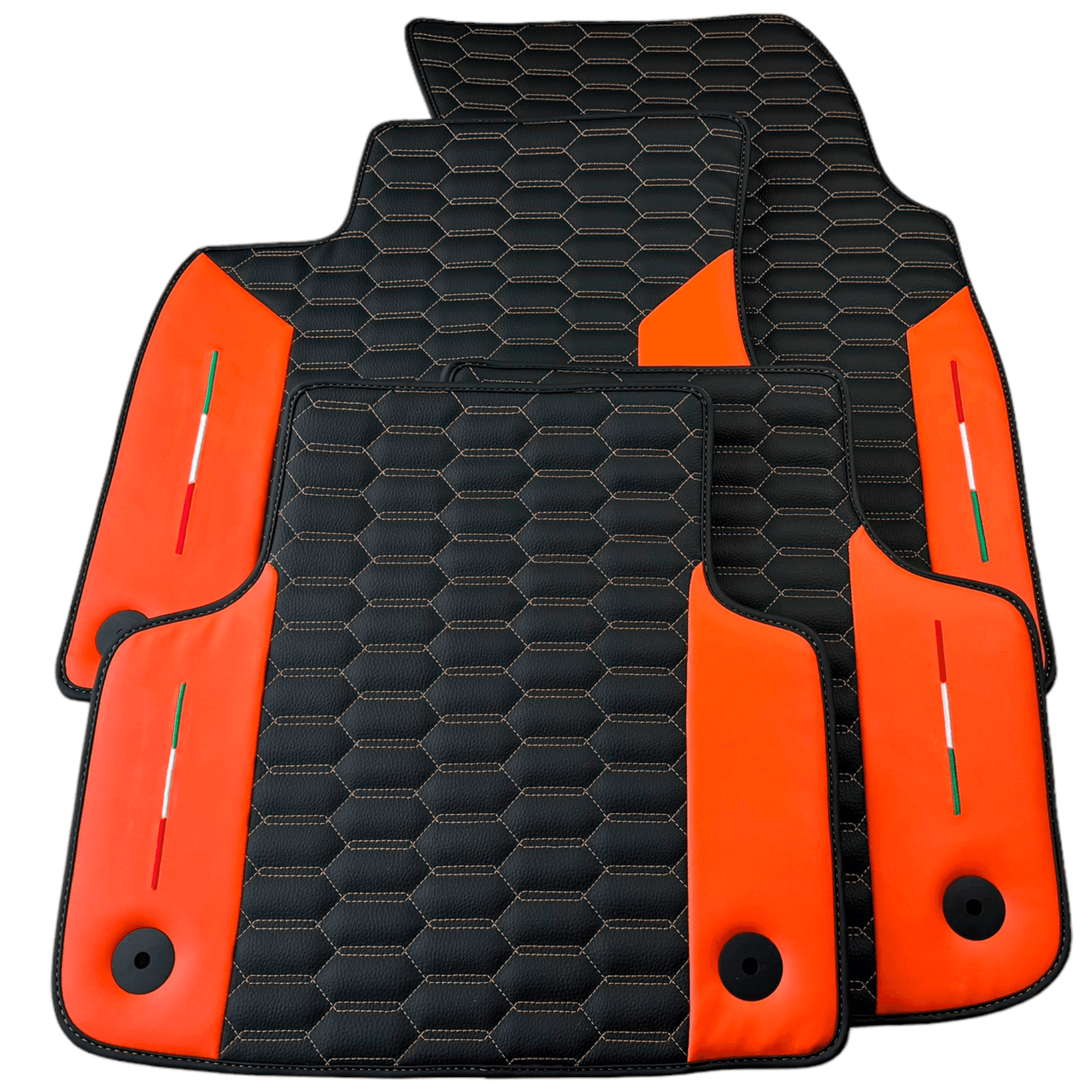 Black Floor Mats for Lamborghini Urus with Orange Leather - AutoWin
