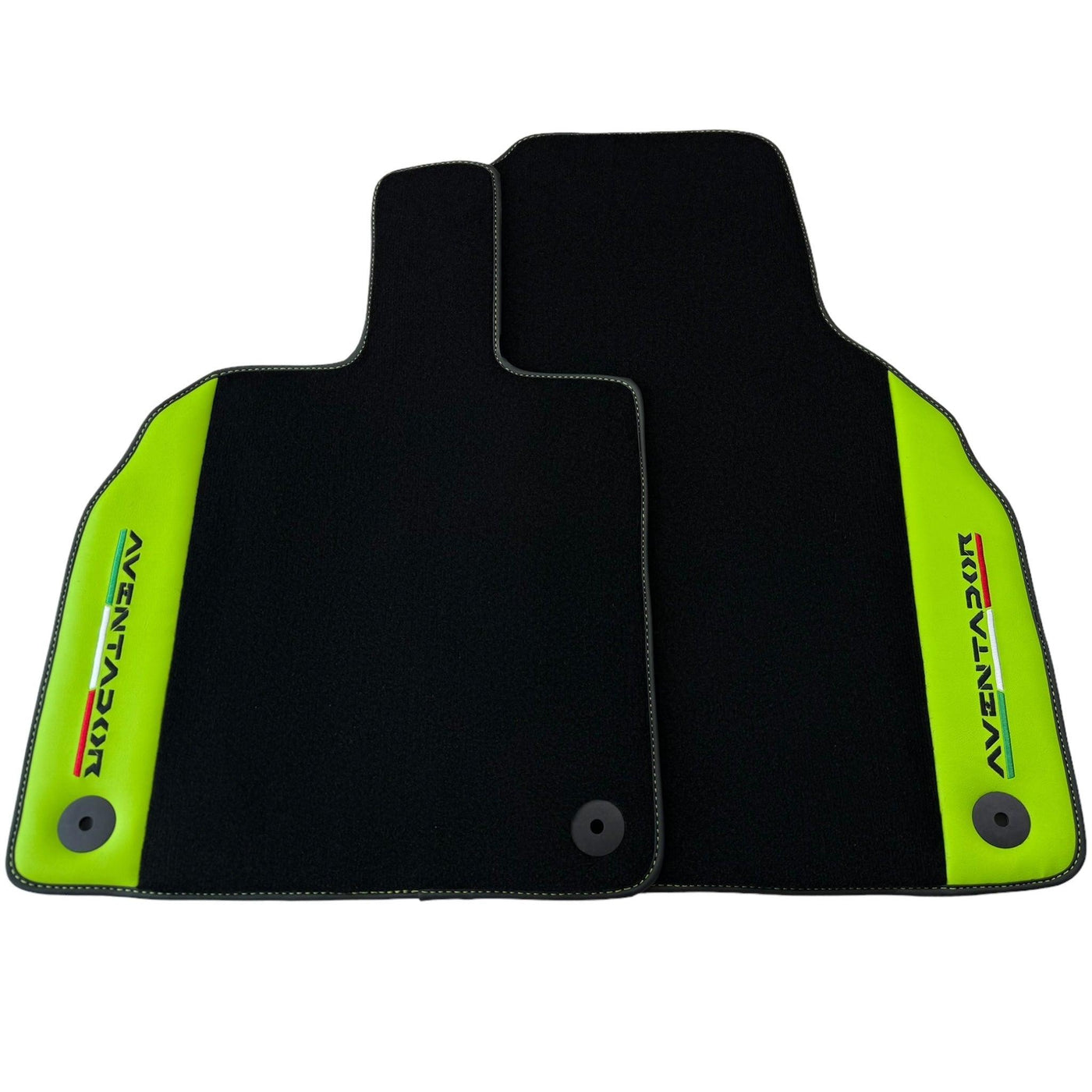 Black Floor Mats for Lamborghini Aventador with Green Leather - AutoWin