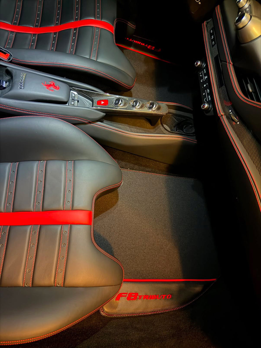 Tapis de voiture en moquette noirs avec fibre de carbone pour Ferrari F8 Tributo (2019-2023)