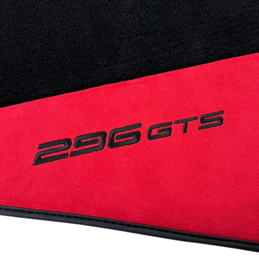 Black Floor Mats for Ferrari 296 GTS (2022-2024) with Red Alcantara Leather - AutoWin