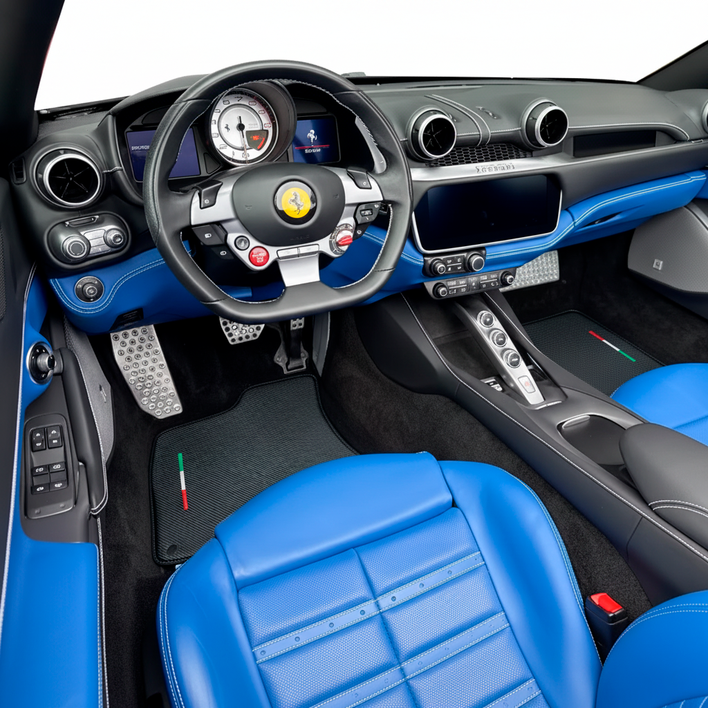 Carbon Fiber Leather Floor Mats For Ferrari Roma (2021-2024) - AutoWin.EU