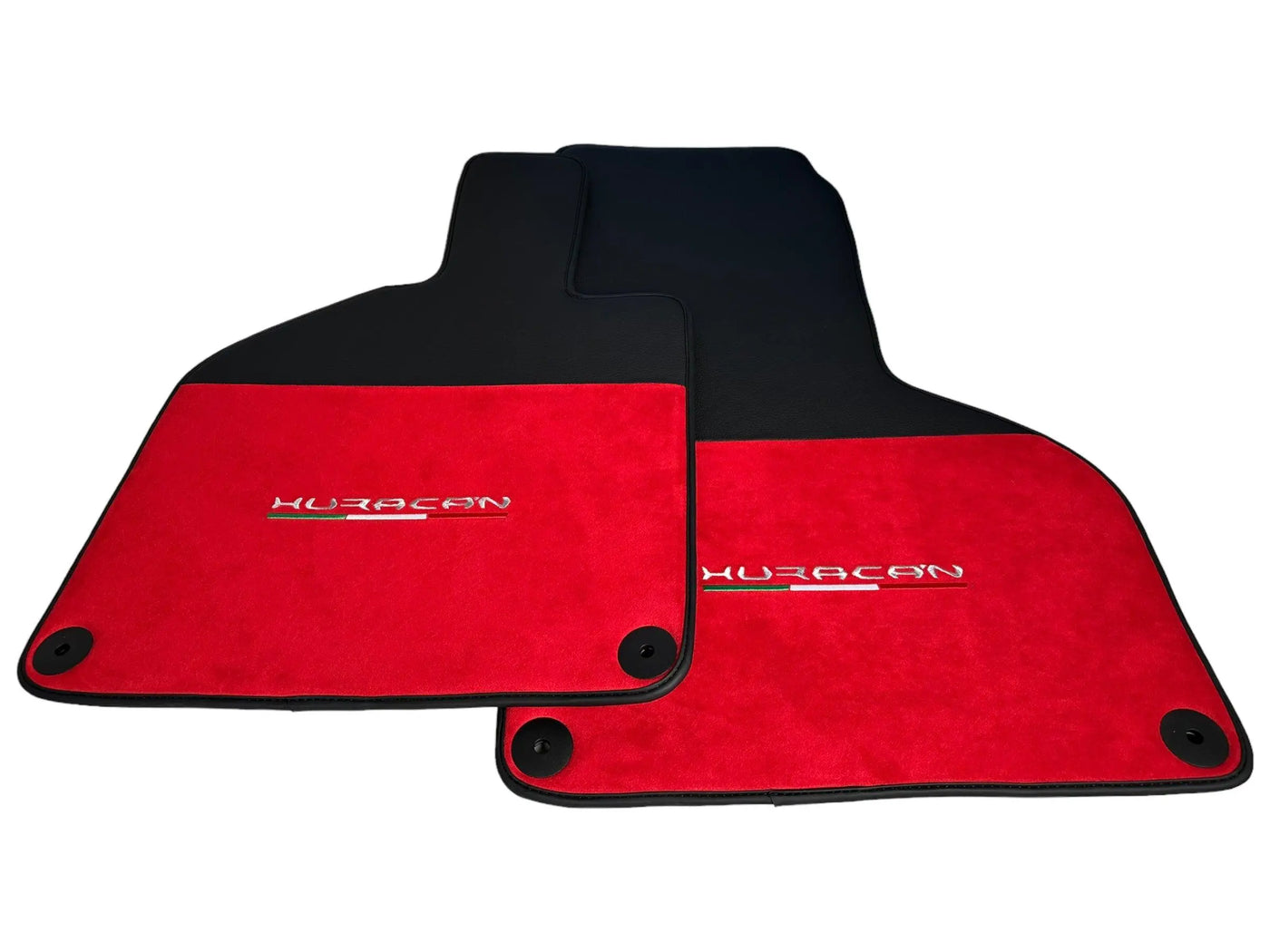 Floor Mats for Lamborghini Huracan Alcantara Red Leather With Huracan Logo - AutoWin