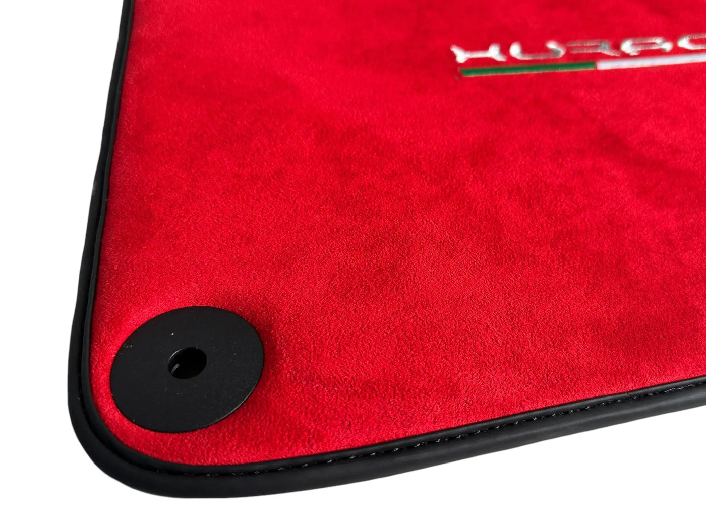 Floor Mats for Lamborghini Huracan Alcantara Red Leather With Huracan Logo - AutoWin