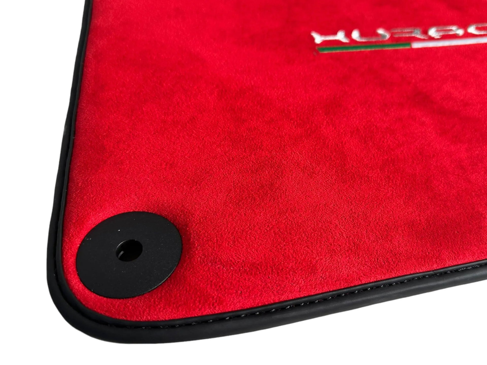 Floor Mats for Lamborghini Huracan Alcantara Red Leather With Huracan Logo - AutoWin