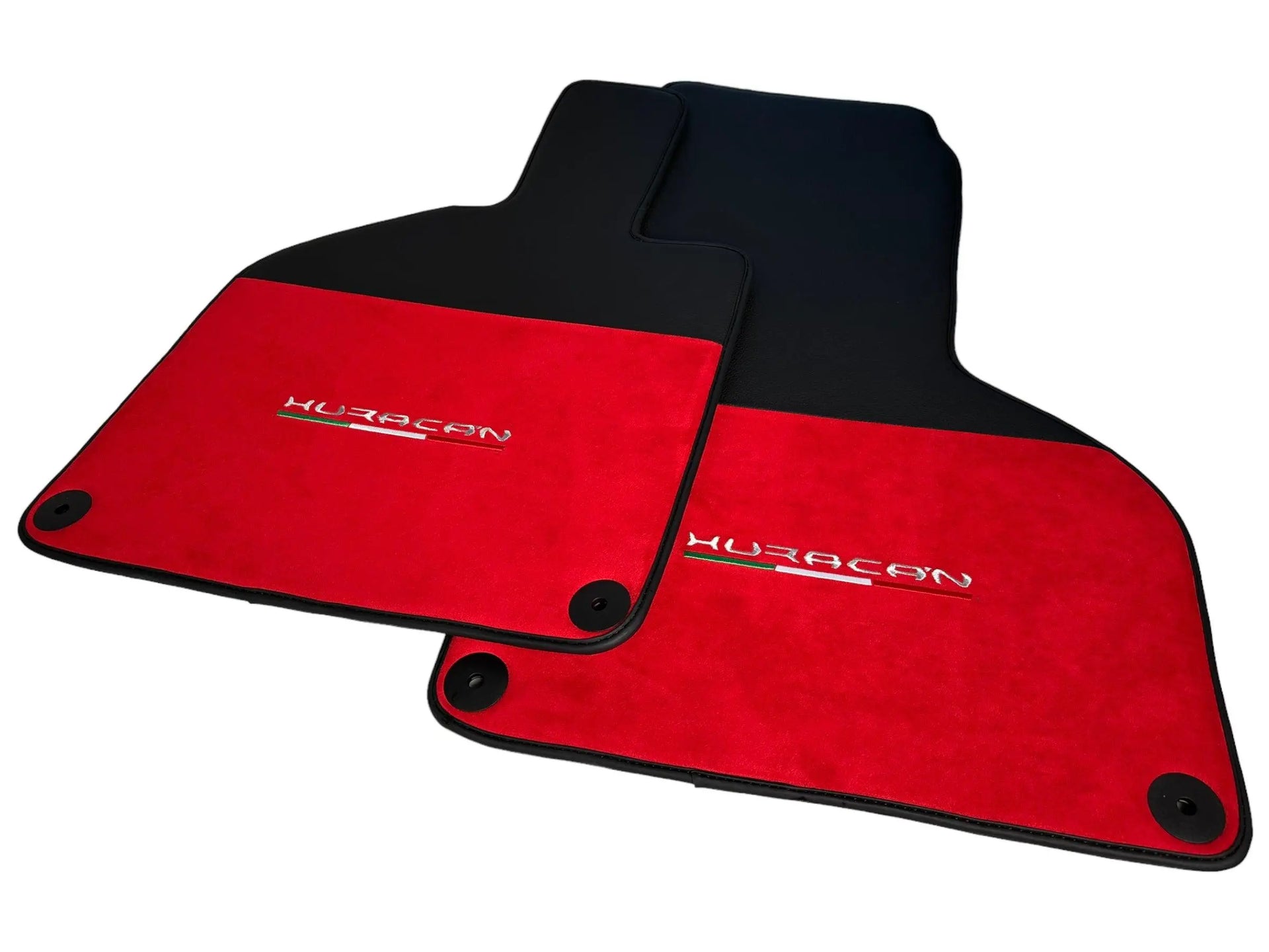 Floor Mats for Lamborghini Huracan Alcantara Red Leather With Huracan Logo - AutoWin