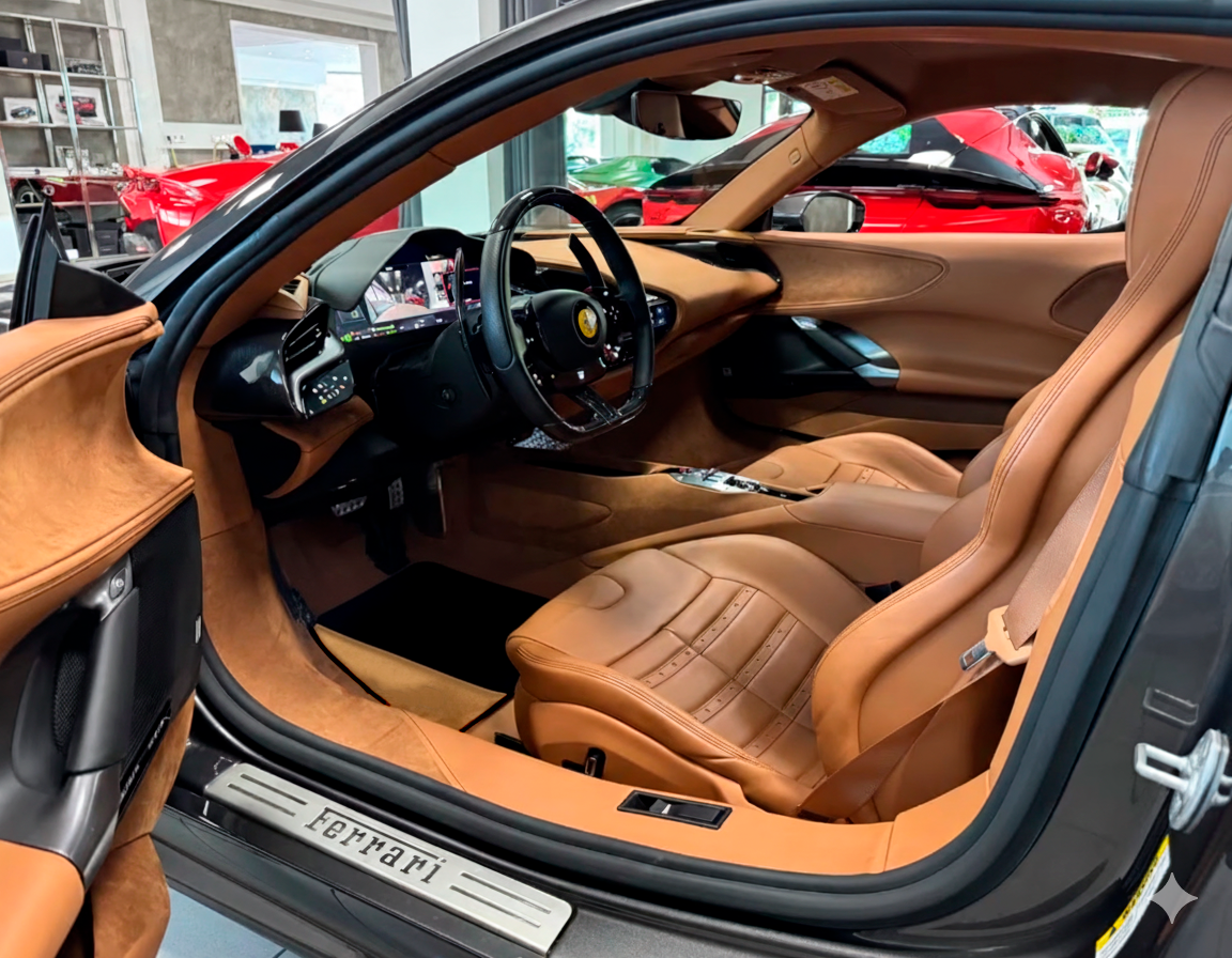 Tapis de voiture noir pour Ferrari SF90 Stradale (2019-2024) avec cuir doré