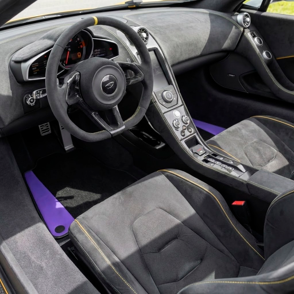Interior look of floor mats for McLaren 650S (2015-2018) | Black Trim