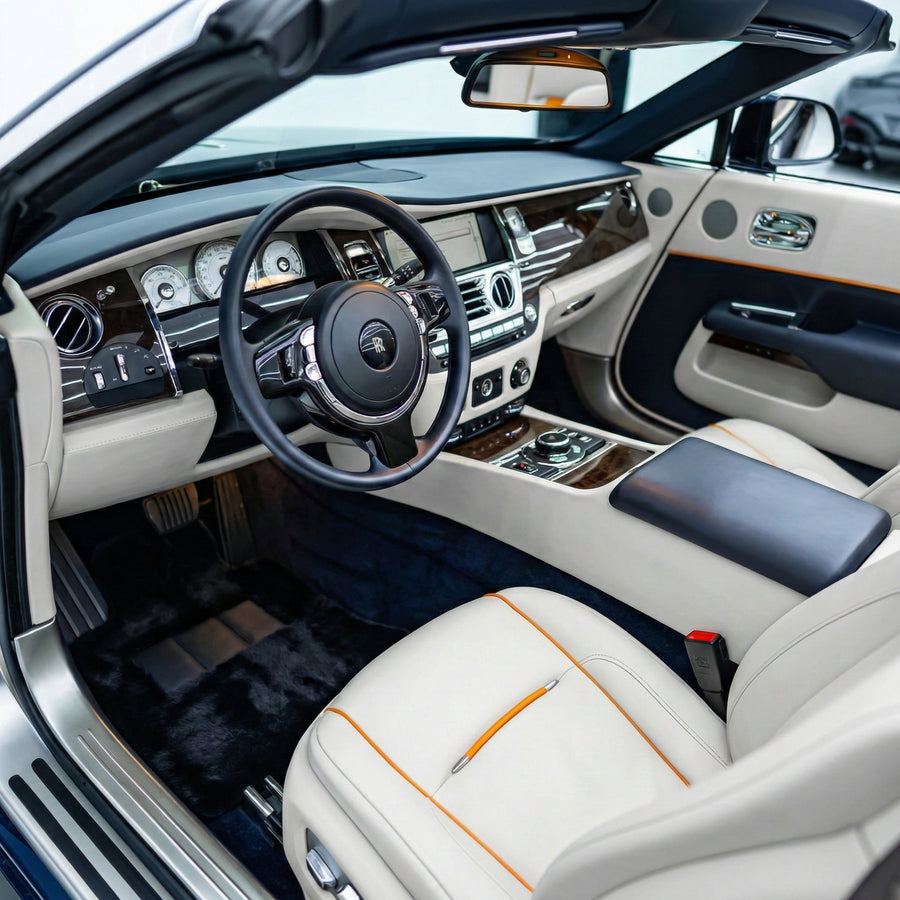 Black Sheepskin Floor Mats for Rolls-Royce Dawn (2016-2023) No Steps Edition