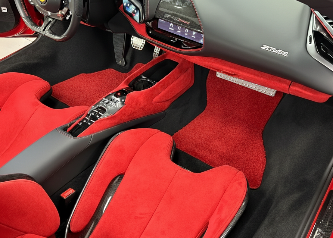 Tapis de voiture en peau de mouton rouge pour Ferrari SF90 Stradale (2019-2024)
