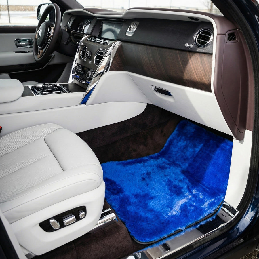 Tapis de voiture en peau de mouton bleue pour Rolls-Royce