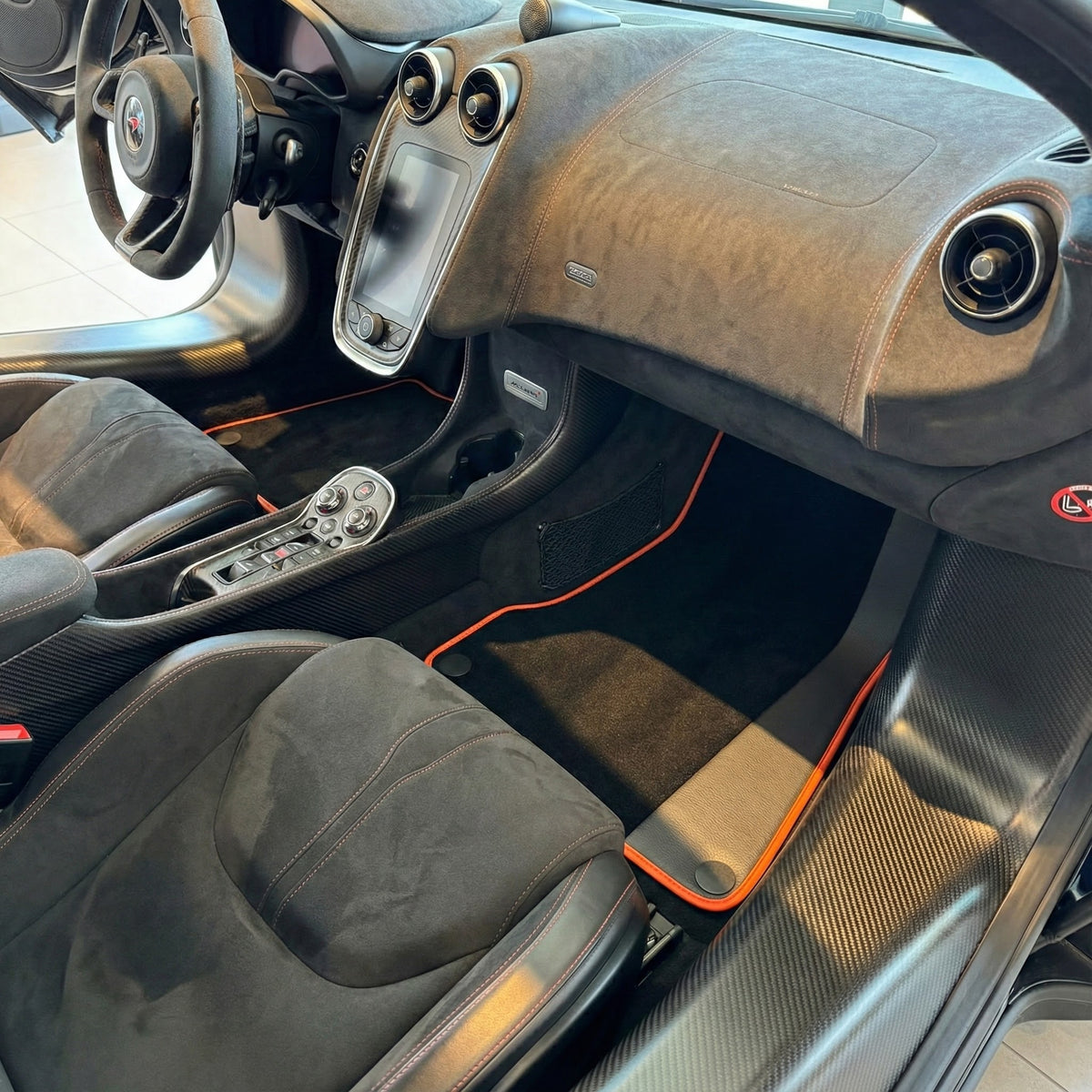 Interior look of floor mats for Floor Mats For McLaren 600LT (2018-2020) With Leather
