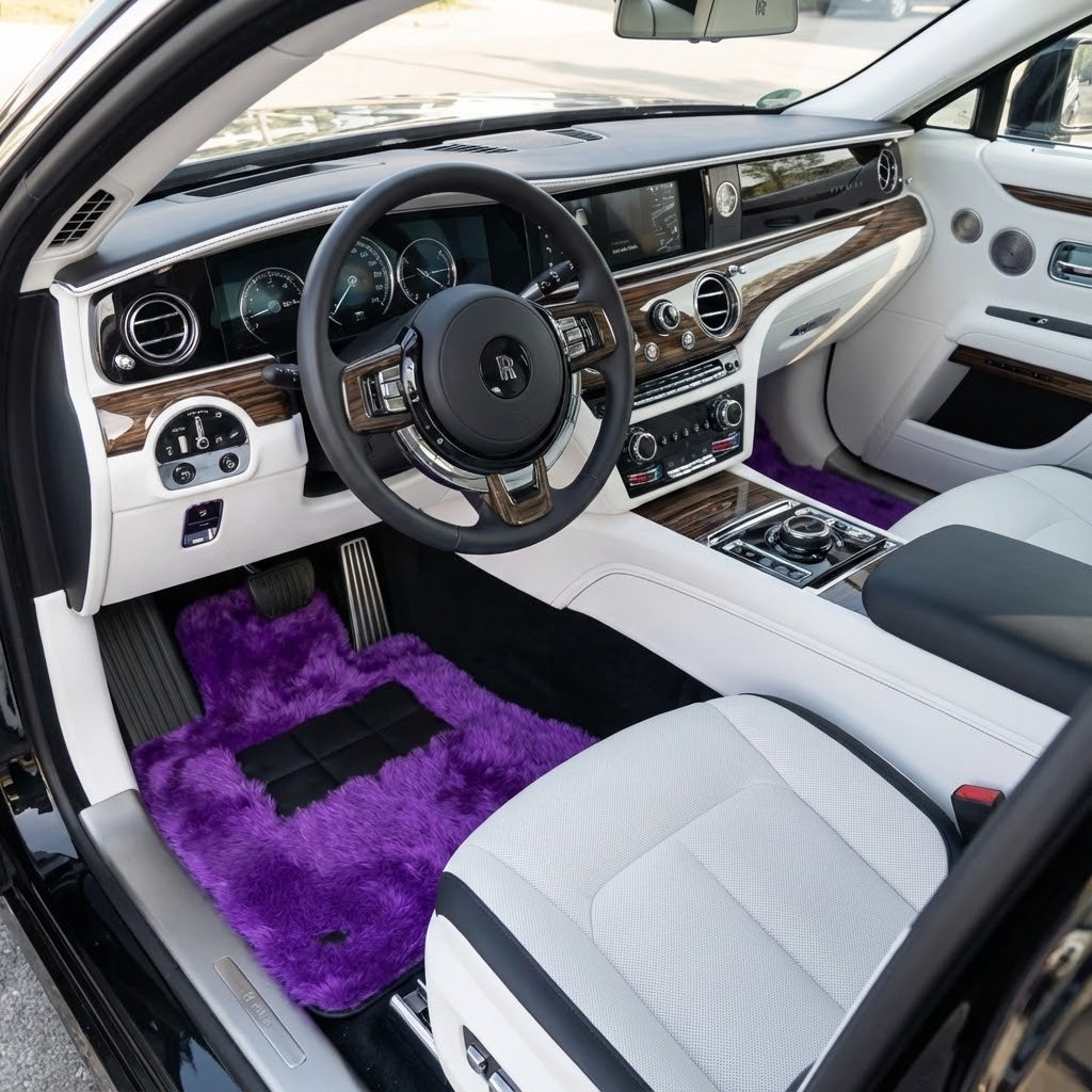 Alfombrillas negras para coches Rolls Royce Spectre (2023-2024) con cuero dorado - AutoWin