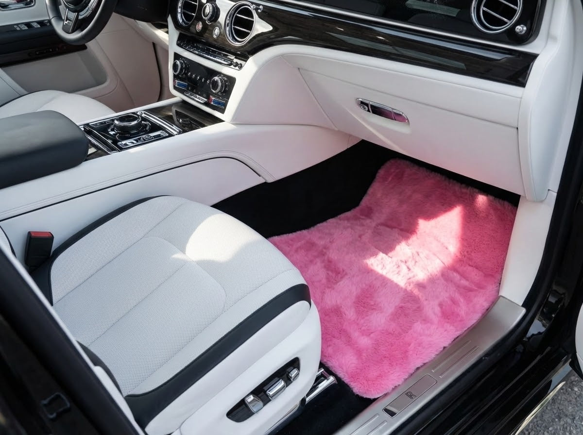 Tapis de voiture en peau de mouton rose pour Rolls Royce Spectre (2023-2024) Design ER56