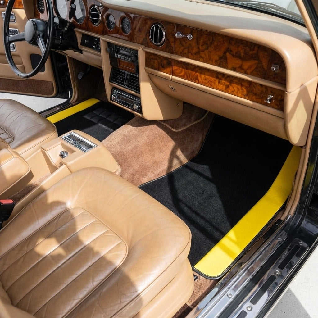 Tapis de voiture personnalisés pour Rolls Royce Wraith (2013–2023) avec cuir jaune