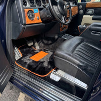 Black Sheepskin Floor Mats for Rolls-Royce Phantom VIII (2017-2024) Orange Leather Trim