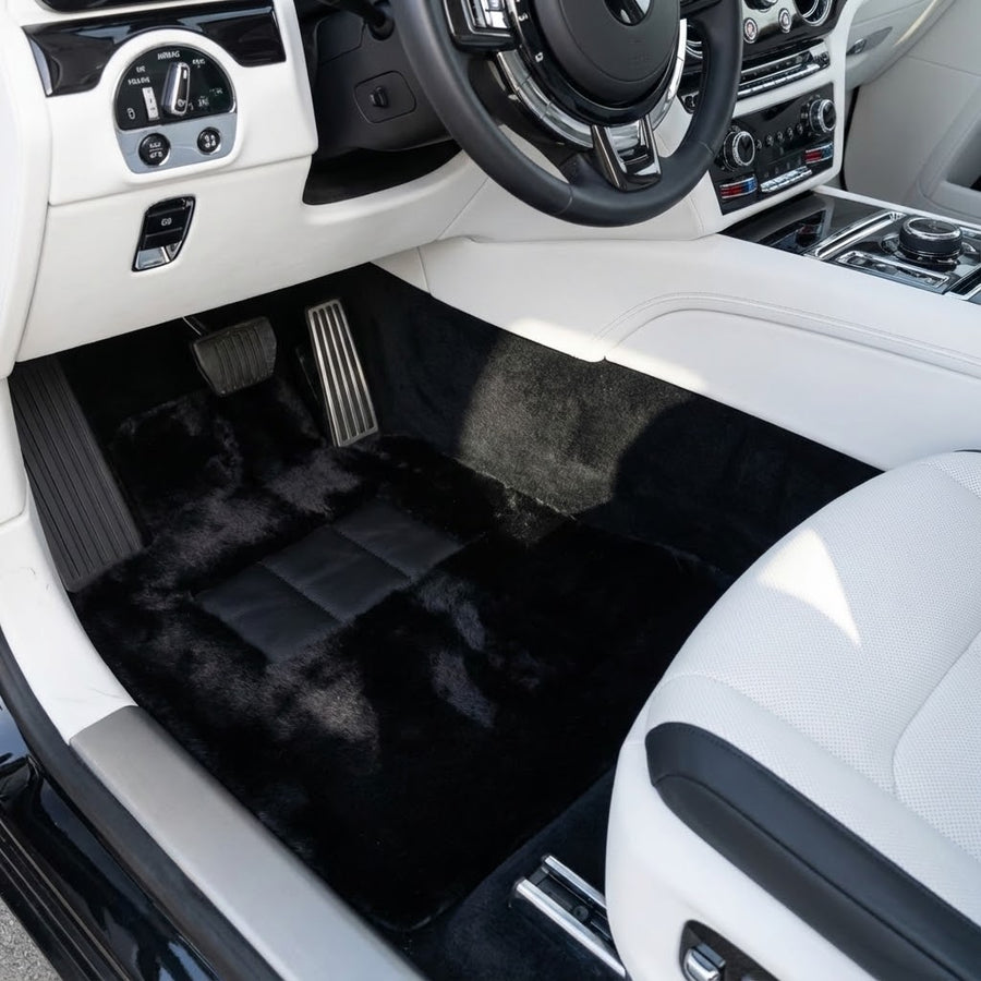 Tapis de voiture en peau de mouton noir pour Rolls-Royce