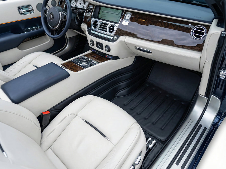 Leder-Fußmatten für Rolls Royce Black Badge Dawn Rr6 2016–2023, Schwarz