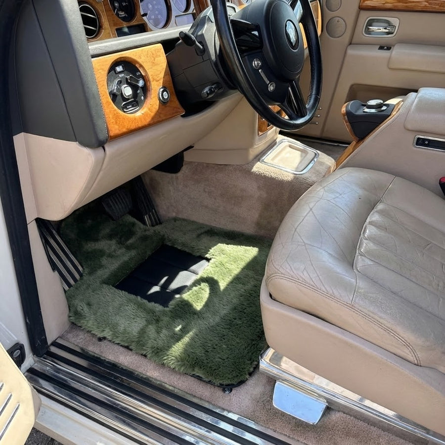 Tapis de voiture en peau de mouton vert clair pour