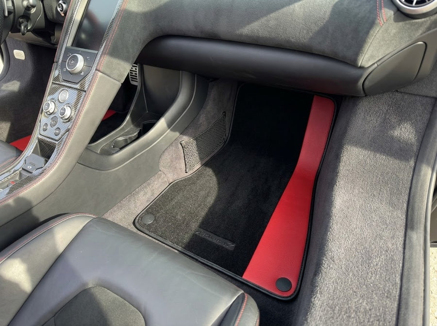 Alfombrillas de coche negras para McLaren MP4-12C (2011–2014) con cuero rojo