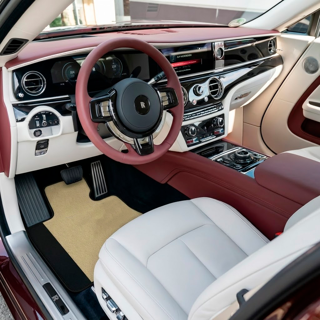 Tappeti per auto neri per Rolls Royce Spectre (2023-2024) con bordi in pelle verde - AutoWin