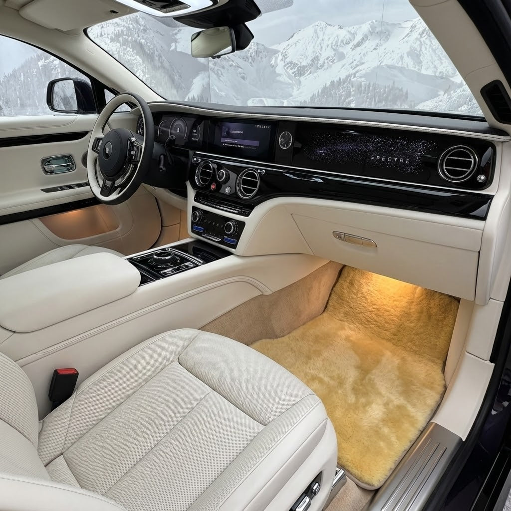 Natural Color Medical Sheepskin Floor Mats for Rolls Royce Spectre | Relugan