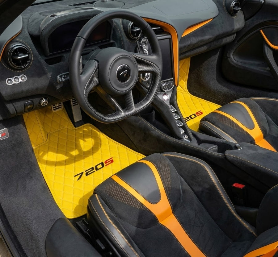 Tapis de voiture en cuir jaune pour McLaren 720S