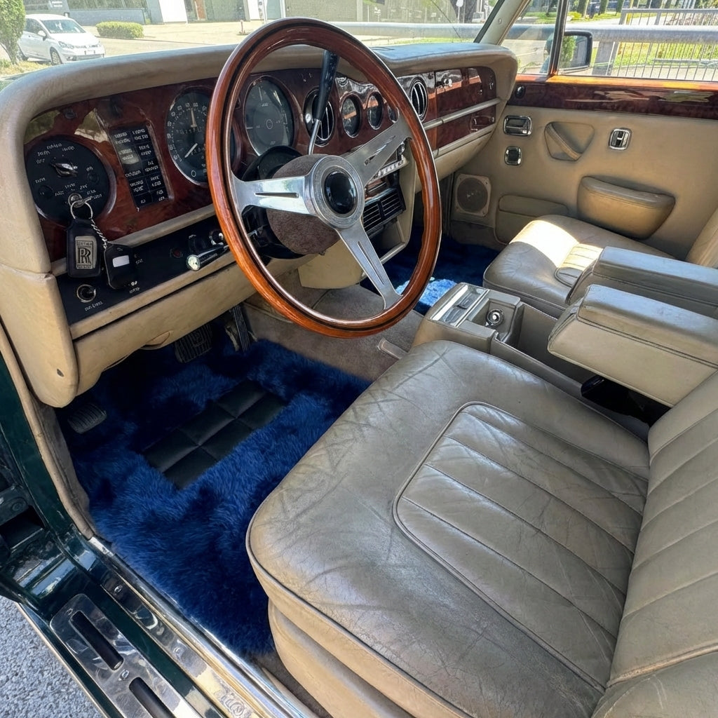 Alfombrillas de piel de oveja azul marino para Rolls Royce Wraith (2013–2023) | Diseño ER56