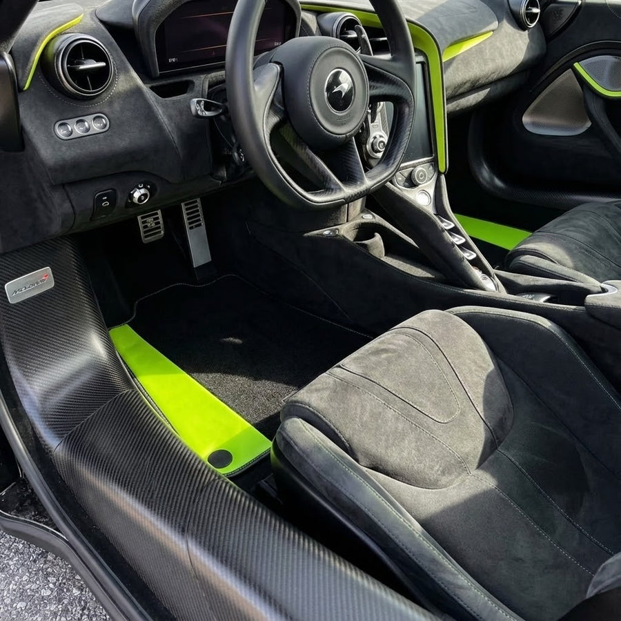 Alfombrillas de coche negras para McLaren 750S (2023-2025) con cuero verde