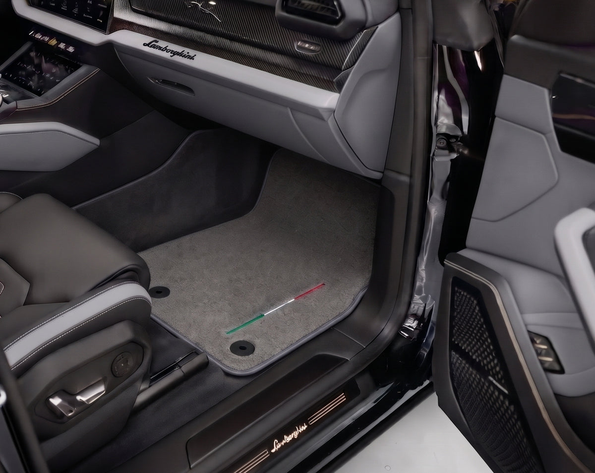 Alfombrillas de coche negras para Lamborghini Urus con cuero púrpura