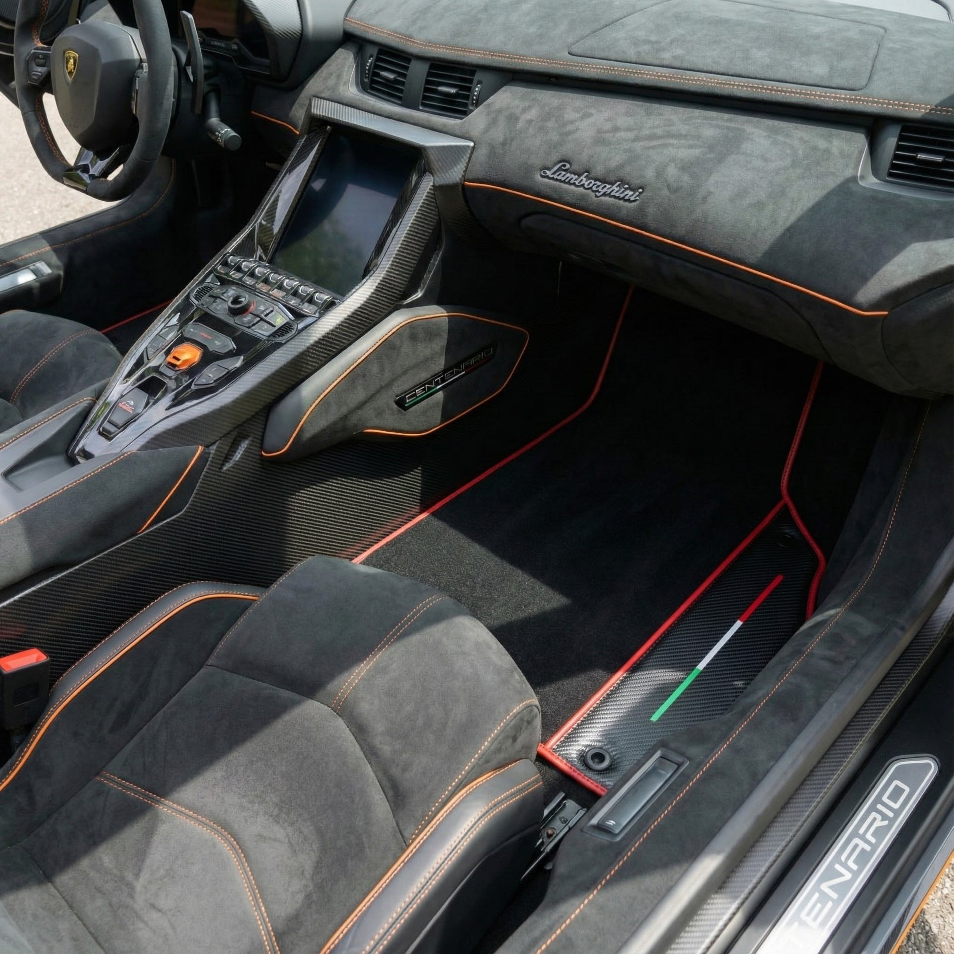Customizable Floor Mats for Lamborghini Centenario (2016-2017) | Orange Trim - AutoWin.EU
