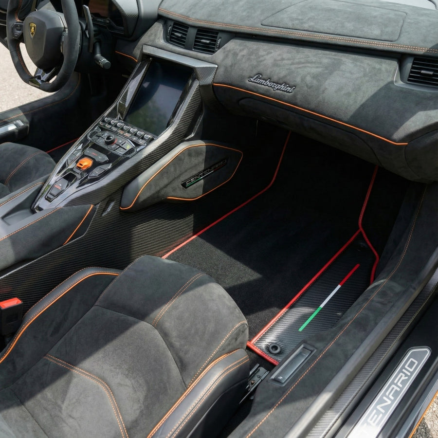 Customizable Black Floor Mats for Lamborghini Centenario (2016-2017) with Carbon Fiber