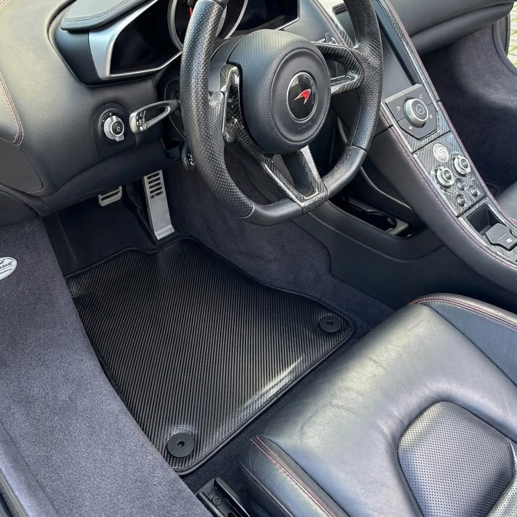 Interior look of floor mats for Floor Mats For McLaren MP4-12C (2011–2014) Black Tailored Carpets Set AutoWin