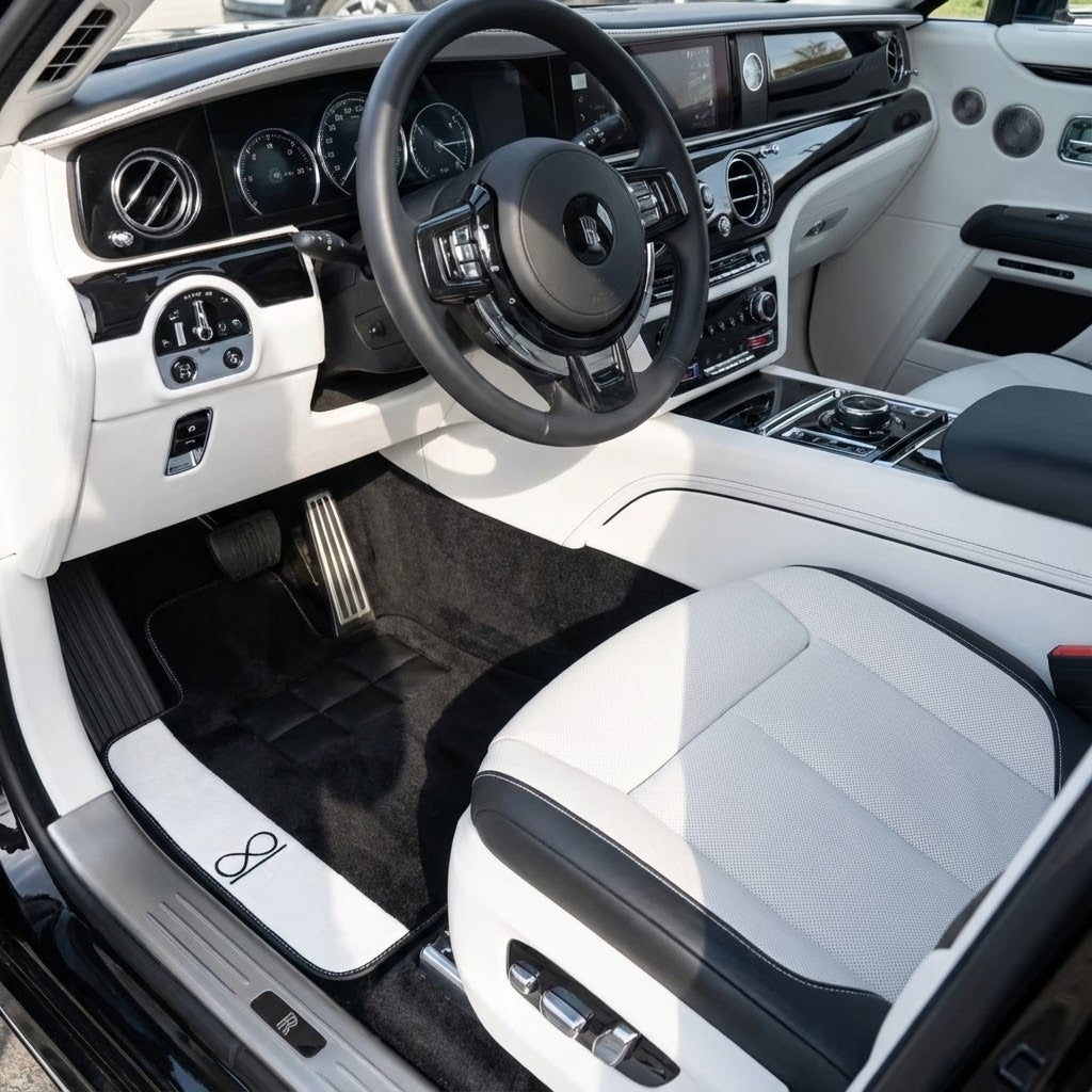 Tapis de voiture noir pour Rolls Royce Spectre (2023-2024) en cuir blanc