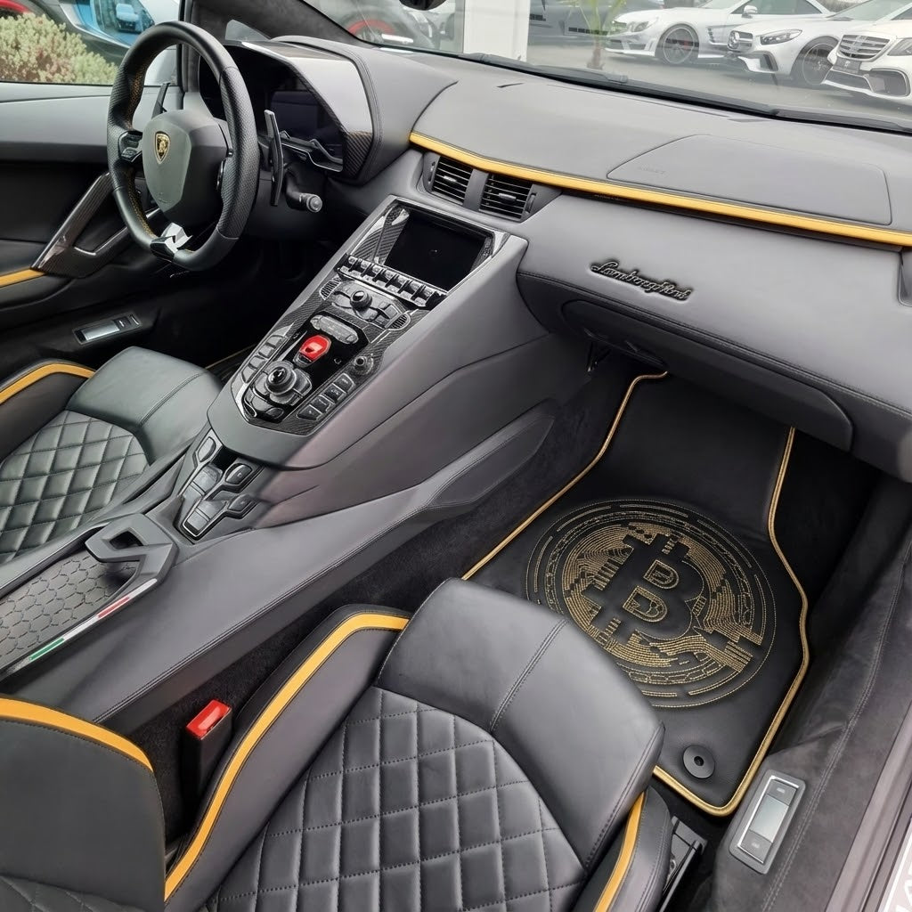 Tappetini in pelle per Lamborghini Aventador con ricamo Bitcoin
