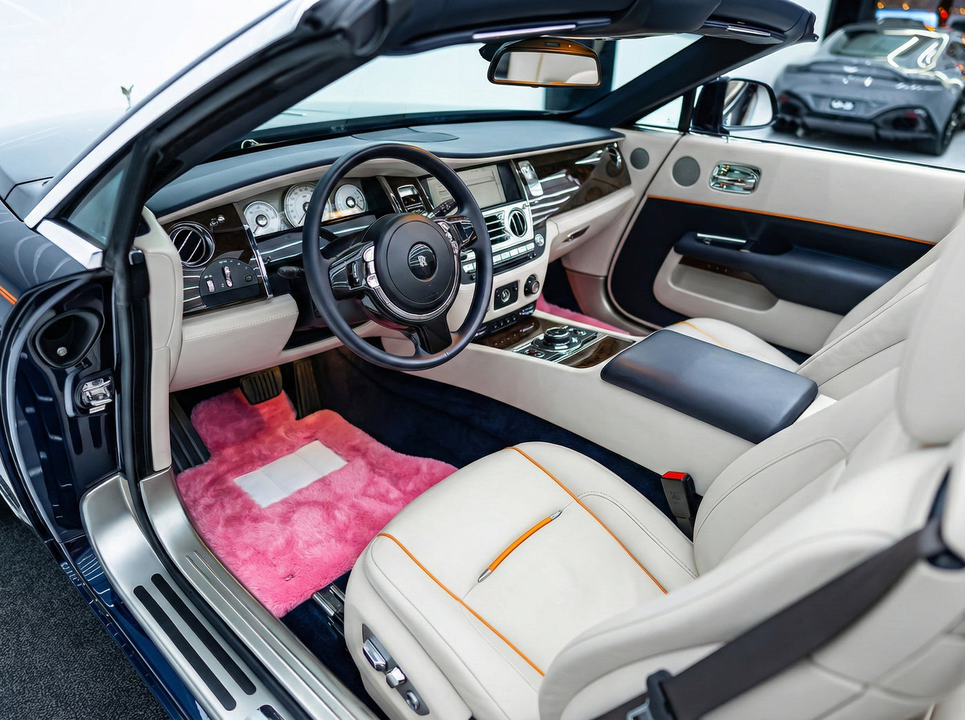 Alfombrillas de piel de oveja rosa para Rolls Royce Dawn Rr6