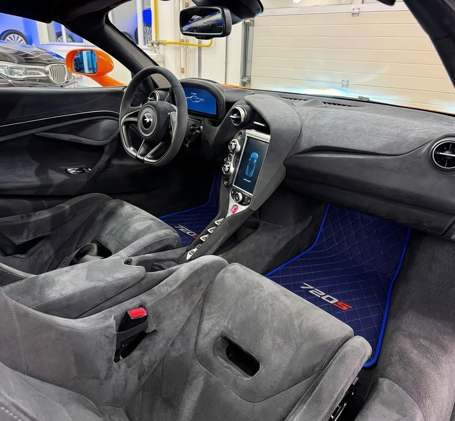 حصائر أرضية جلدية زرقاء داكنة لمكلارين 720S