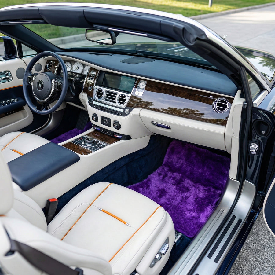 Tapis de voiture en peau de mouton violet pour Rolls-Royce