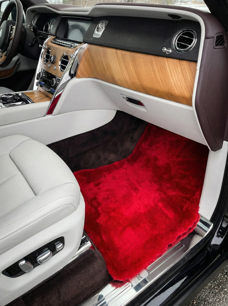 Alfombrillas de piel de oveja roja para Rolls Royce Cullinan Rr31 2018-2025 Diseño Er56 Marca