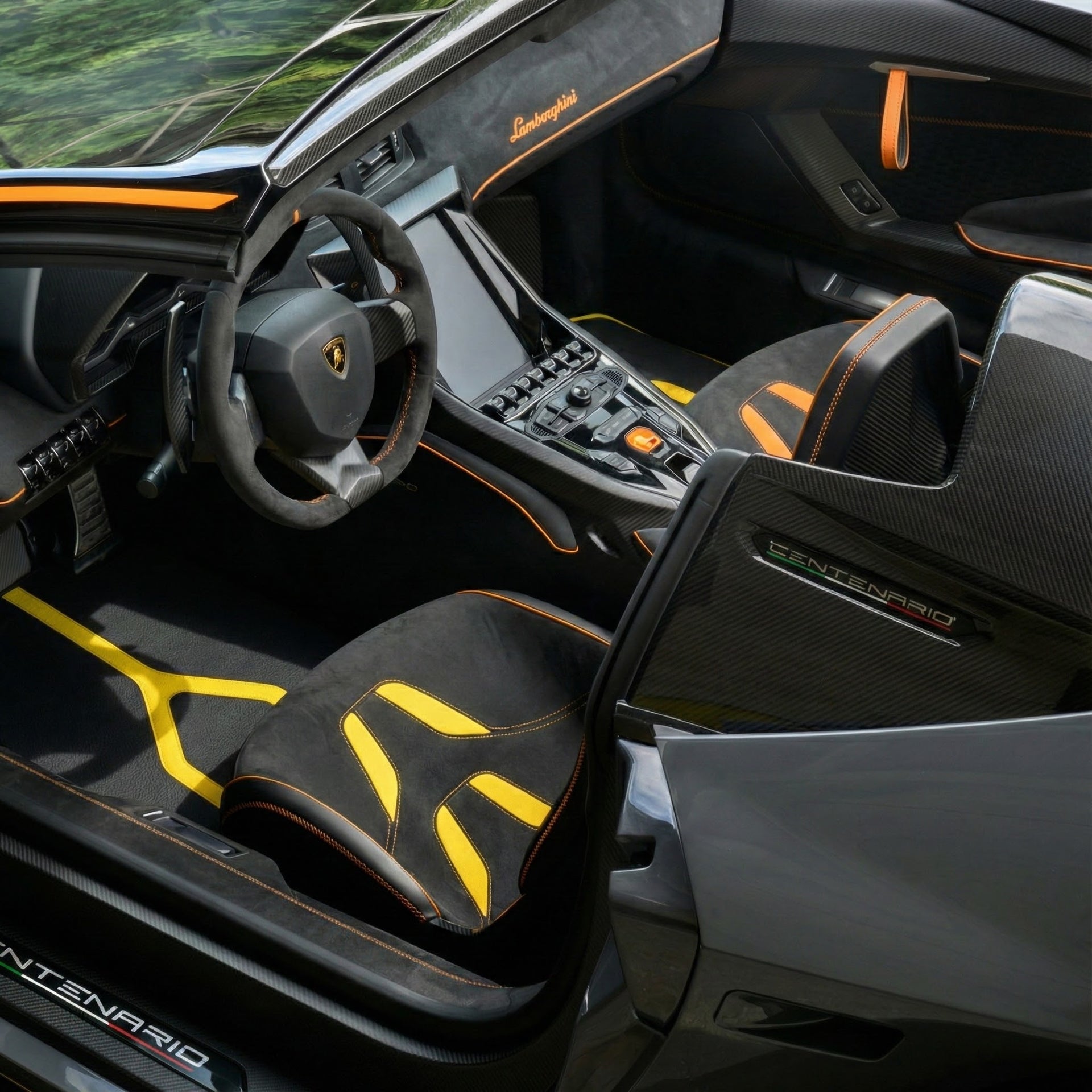 Customizable Floor Mats for Lamborghini Centenario (2016-2017) | Orange Trim - AutoWin.EU