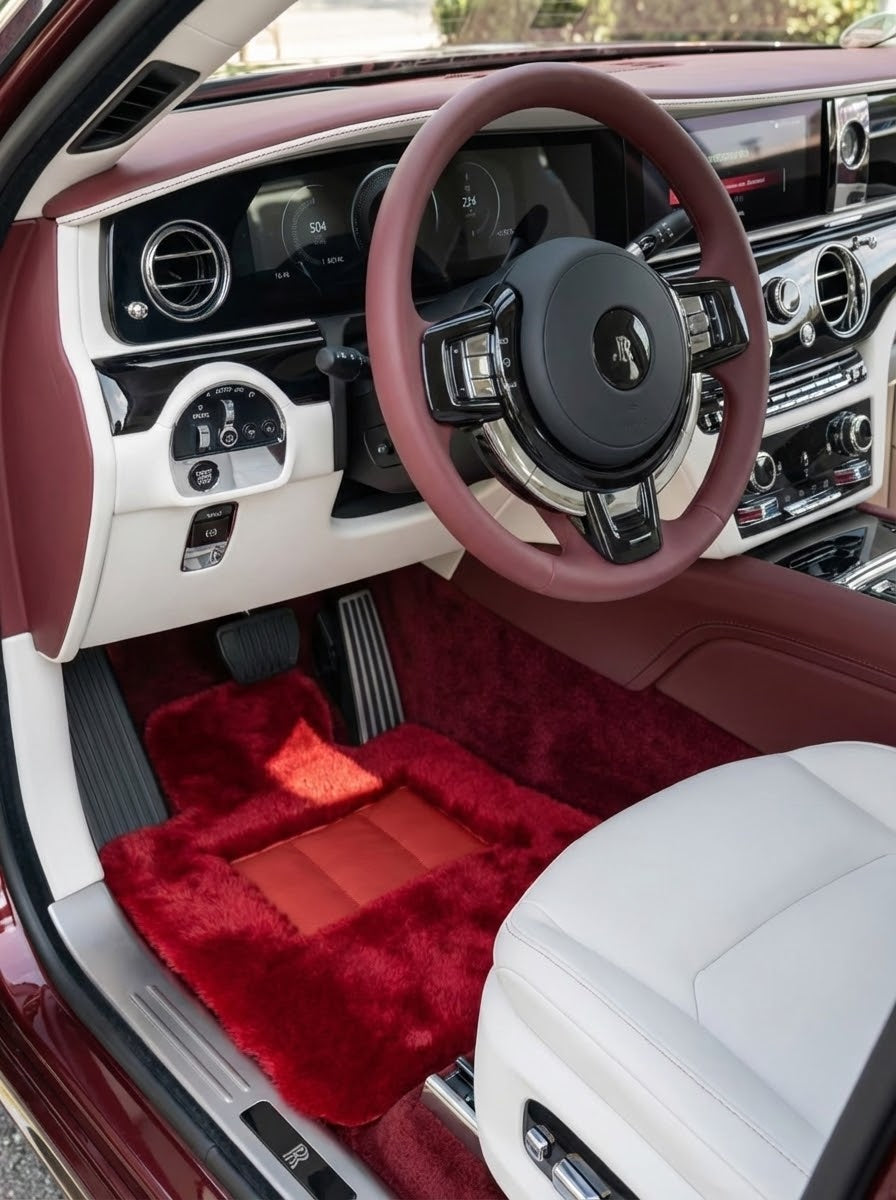 Tapis de voiture en peau de mouton rouge pour Rolls Royce