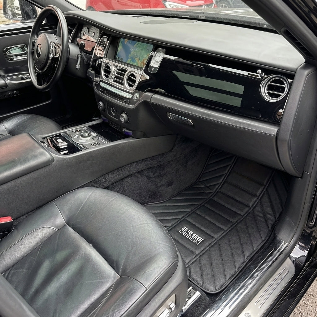 حصائر سيارات جلدية سوداء لسيارات رولز رويس غاست السلسلة الأولى (2010–2020) تصميم ER56