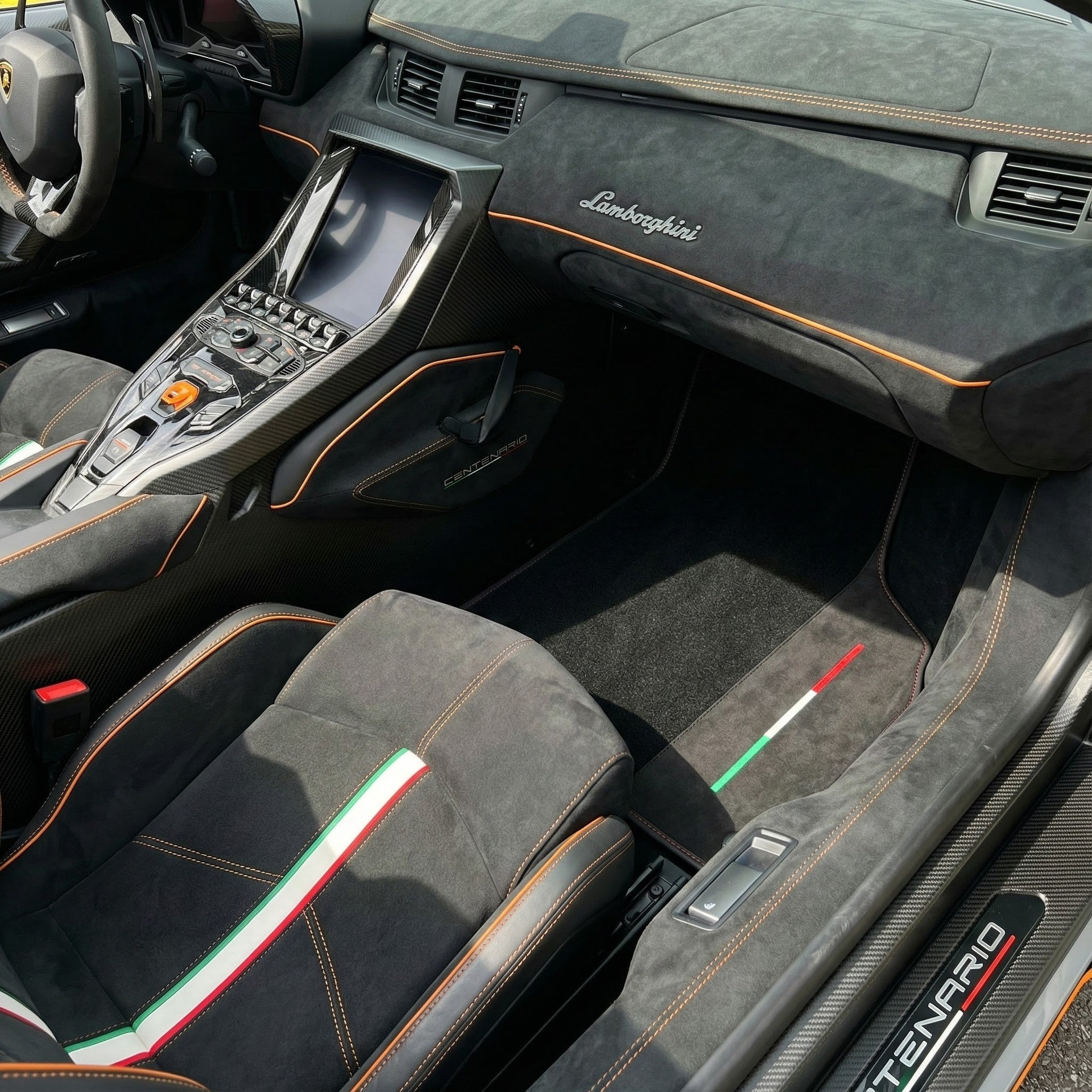 Customizable Floor Mats for Lamborghini Centenario (2016-2017) | Orange Trim - AutoWin.EU