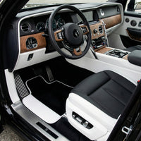 Black Floor Mats for Rolls Royce Cullinan 2018-2025 with White Leather | White Trim